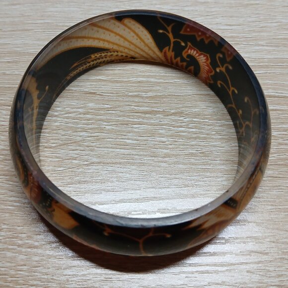 Vintage Resin Patterned Bangle Bracelet Costume Jewelry #22 - Picture 8 of 8